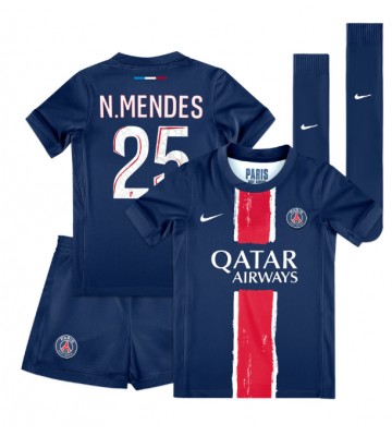 Paris Saint-Germain Nuno Mendes #25 Primera Equipación Niños 2024-25 Manga Corta (+ Pantalones cortos)